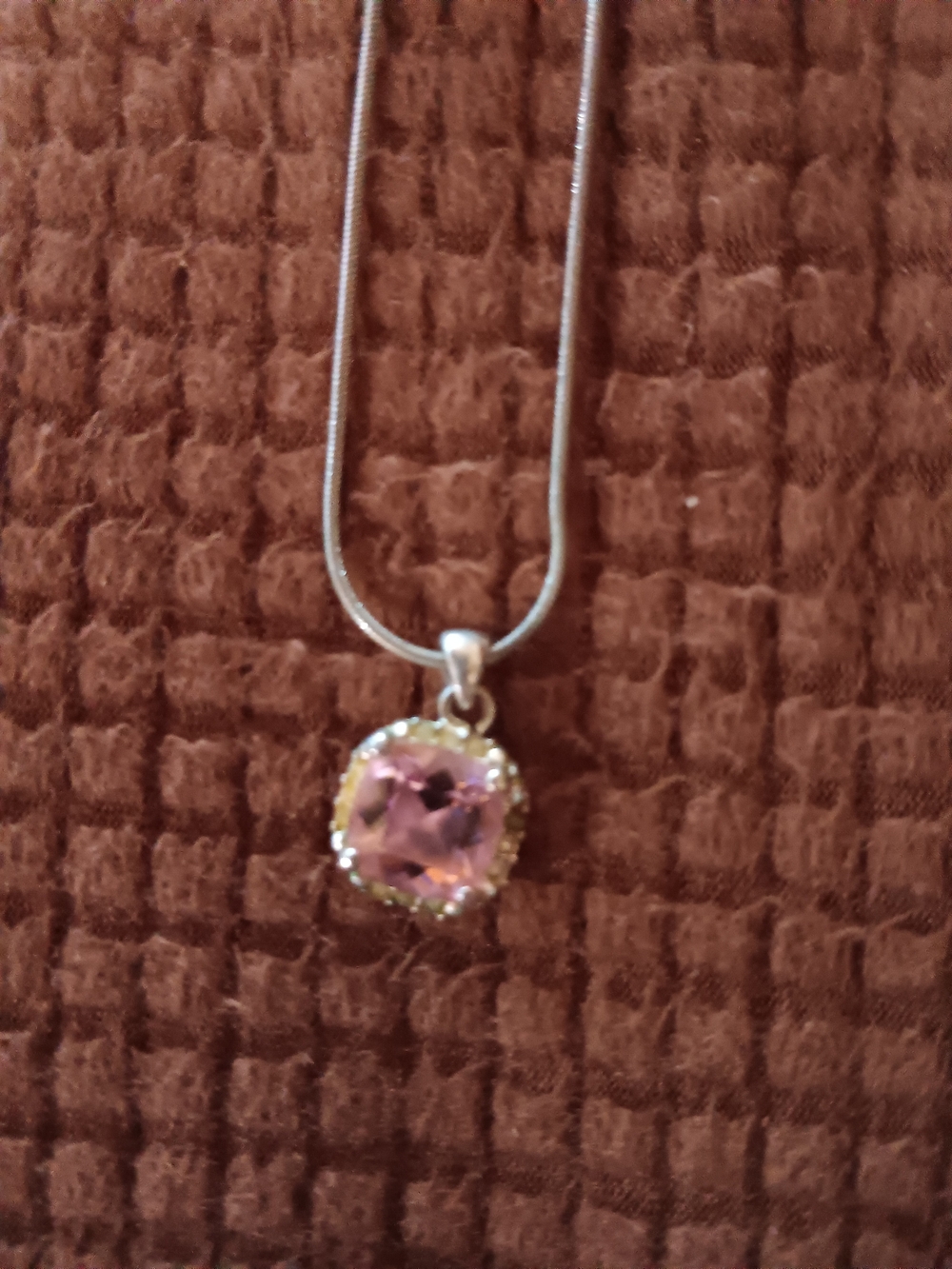 Vintage Avon Pink Crystal Pendant Necklace - Silver Tone Chain